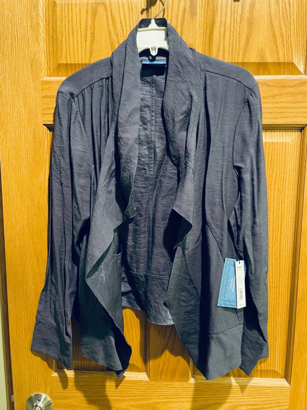 Simply Vera Vera Wang Charcoal Gray Draped Open-Front Blazer